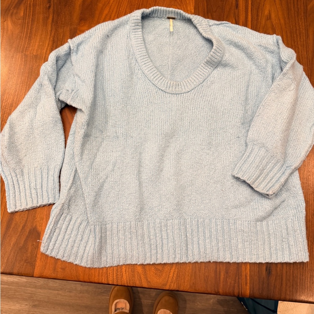 Free People Sky Blue V-Neck Brookside Sweater